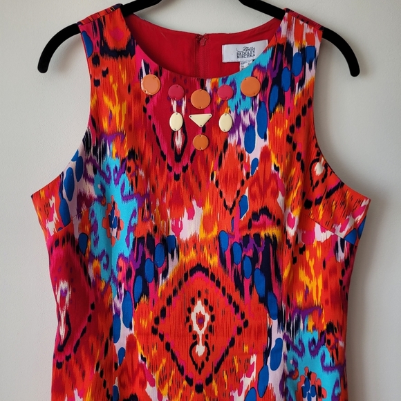 Belle Badgley Mischka Ikat Cotton Multi Color Sleeveless Sheath Dress Size 10 - Picture 11 of 15